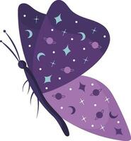Hand draw butterfly on white background in purple colors with stars and moon.Vector. vector