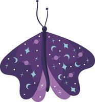 Magic hand draw butterfly on white background in purple colors with stars and moon.Vector. vector