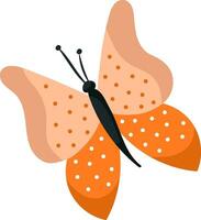 Single Hand draw butterfly on white background in orange colors with polka dots.Vector. vector