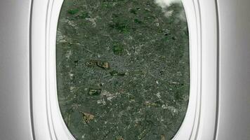 satellit London Karta bakgrund slinga. flygplan salong passagerare sittplats fönster se. spinning runt om förenad rike stad plan stuga luft antal fot. sömlös panorama flugor över terräng bakgrund. video