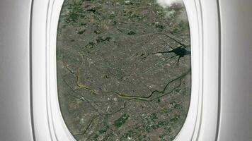 satélite Nagoya mapa fundo laço. avião salão passageiro assento janela visualizar. fiação por aí Japão cidade avião cabine ar imagens de vídeo. desatado panorama moscas sobre terreno pano de fundo. video