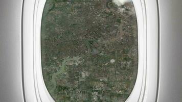 satellitare shanghai carta geografica sfondo ciclo continuo. aereo salone passeggeri posto a sedere finestra Visualizza. Filatura in giro Cina città aereo cabina aria filmato. senza soluzione di continuità panorama mosche al di sopra di terreno sfondo. video