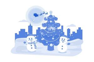 Christmas tree with snowman Illustration concept on white background vector