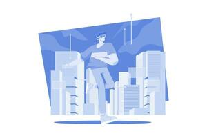 Man Experiencing Metaverse City Illustration concept on white background vector