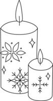 candelero con garabatear línea. el velas iluminar Navidad día. linda dibujado a mano líneas, simple. vela decorado con arcos y acebo a mejorar el Navidad espíritu vector