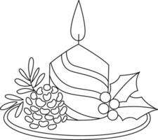 Candlestick with doodle line. The candles illuminate Christmas Day. cute hand-drawn lines, simple. candle decorated with bows and holly to enhance the Christmas spirit vector