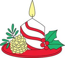 Candlestick with doodle line. The candles illuminate Christmas Day. cute hand-drawn lines, simple. candle decorated with bows and holly to enhance the Christmas spirit vector