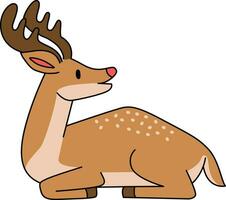 Cute reindeer cartoon lay down, celebrating Christmas and New Year. Adorned with reindeer decorations, the reindeer is having fun during the festive Christmas season. vector