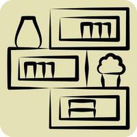 Icon Bookshelf. related to Home Decoration symbol. hand drawn style. simple design editable. simple illustration vector