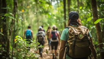 ai generado atractivo en eco turismo para un verder mañana foto