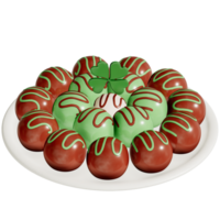 St. Patrick's day dessert Chocolate Mint Truffles with shamrock on transparent background, 3D Rendering png