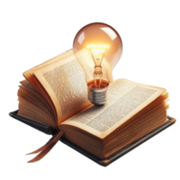 ai gegenereerd gloeiend licht lamp Aan opening boek of leerboek naar zelf aan het leren onderwijs kennis of bedrijf aan het studeren idee denken concept png