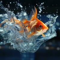 AI generated High Quality Photo of Golden Fish in Glass with Water and Plants Generative AI