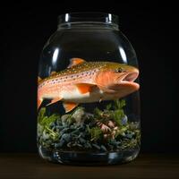 AI generated Realistic Photo of Golden Fish in Glass with High Detail, Plants, and Water Generative AI