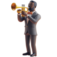 AI generated Black man playing jazz music trumpet, realistic 3d design. Suitable for music and design elements png