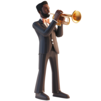 AI generated Black man playing jazz music trumpet, realistic 3d design. Suitable for music and design elements png