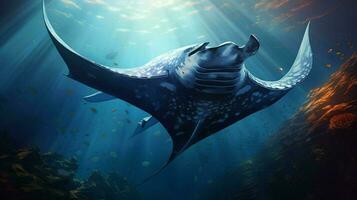 AI generated Manta ray fish on natural background wallpaper photo