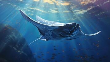 AI generated Manta ray fish on natural background wallpaper photo