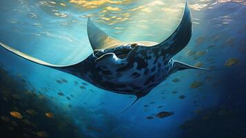 AI generated Manta ray fish on natural background wallpaper photo