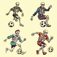 Skeleton skull Playing Soccer Football set vector illustration