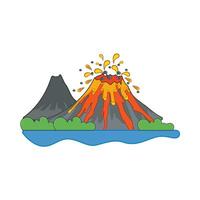 volcán con mar ilustración vector