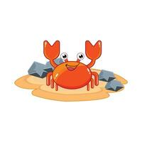 crab character with stone in beach illustration vector