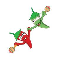 chili character playing maracas mexican illustration vector