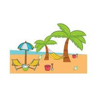 chair, umbrella with palm tree illustration vector