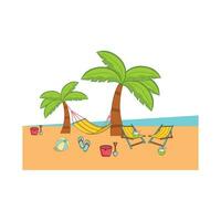 chair  with palm tree in beach illustration vector