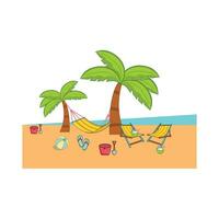 chair  with palm tree in beach illustration vector