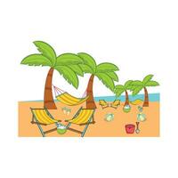 chair with palm tree in beach illustration vector