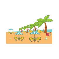 umrbella, palm tree with chair in beach illustration vector