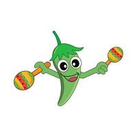 chili character playing maracas mexican illustration vector