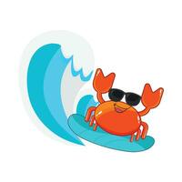 crab playing surfing in sea wave illustration vector