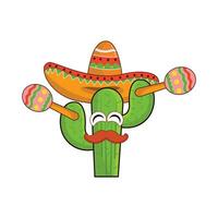 cactus personaje jugando maracas ilustración vector