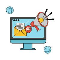 email in computer, megaphone with internet illustration vector