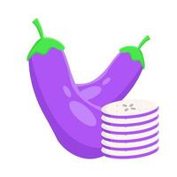 eggplant with eggplant slice illustration vector