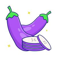 eggplant with eggplant slice illustration vector