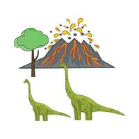 volcán con dinosaurio en montaña ilustración vector