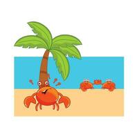 cangrejo personaje en playa ilustración vector
