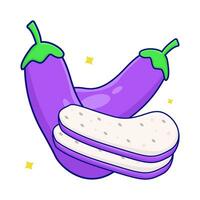 eggplant with eggplant slice illustration vector