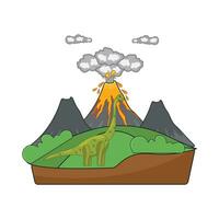 volcano with dinosaur in mountain illustration vector