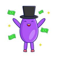 eggplant character with money illustration vector