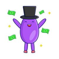 eggplant character with money illustration vector