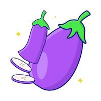 eggplant with eggplant slice illustration vector