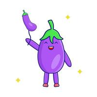 eggplant character with eggplant balloon illustration vector