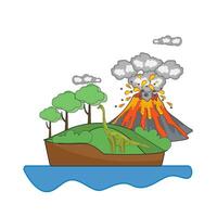 volcano, dinosaur in mountain with sea illustration vector