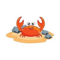 crab character with stone in beach illustration vector