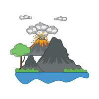 volcán con mar ilustración vector