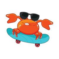 crab playing skateboard illustration vector